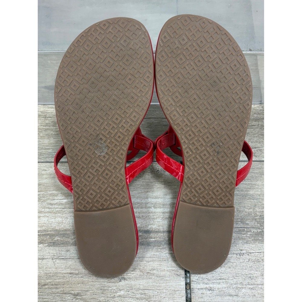 Tory Burch Miller Rainbow Logo Red Patent Leather Flip Flops Sandals - Picture 6 of 11